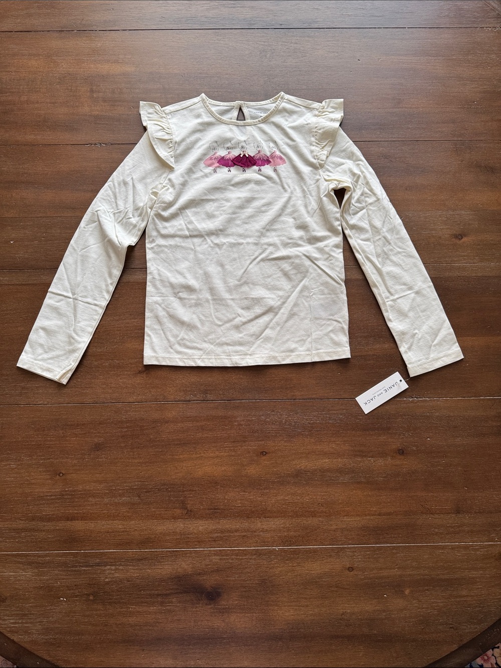 New Size 12 ballet ballerina cotton long sleeve tee with ruffle details